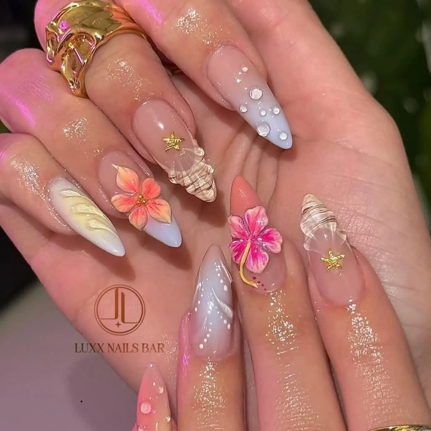 Tropical Bloom Set — nail art at Luxx Nail Bar Georgetown TX 78633