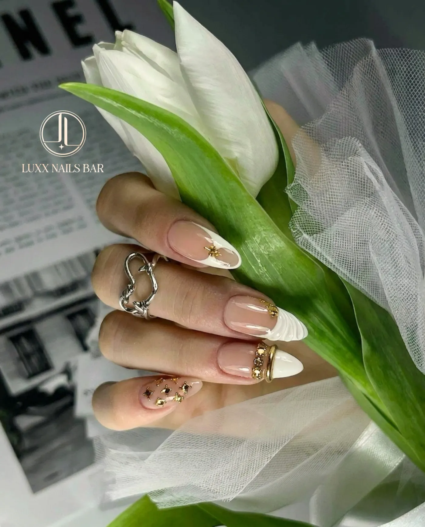 Tulip & Gold — nail art at Luxx Nail Bar Georgetown TX 78633